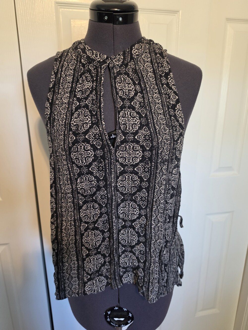 Boho Casual Black and White Printed Top